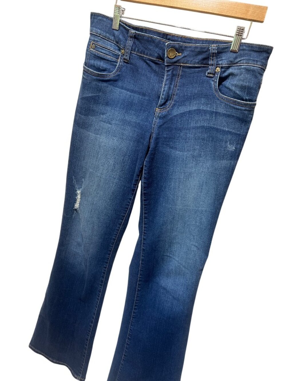 Kut from the Kloth Natalie High Rise Boot Cut Denim Jeans With Distressed Detail